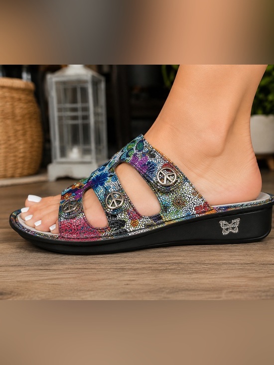 Alegria Shoes - NWT Alegria Mosaic Peace Sign Comfort Slide Sandals Hippie US 10-10.5